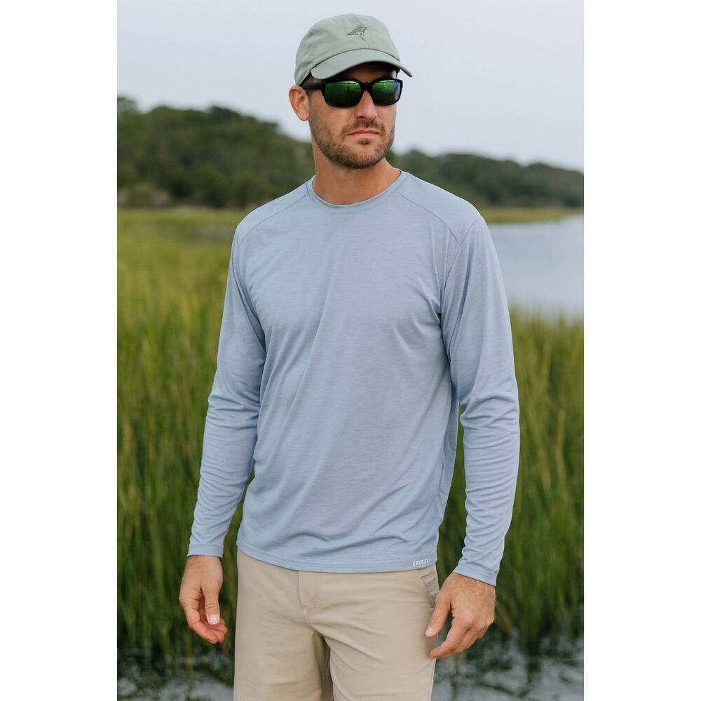 FREE FLY Gray Long Sleeve Pullover Fishing Shirt Top    Mens Size Large